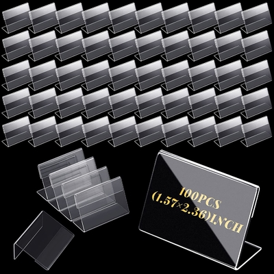estante de tarjeta en forma de L inclinable horizontal de 100pcs Mini Transparent Acrylic Logo Display