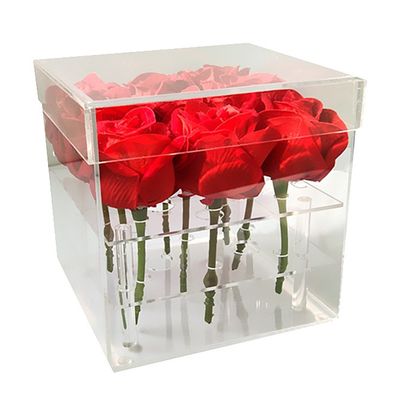 Caja de acrílico de la flor de 9 agujeros con la tapa, Rose Acrylic Box preservada cuadrada